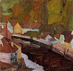 Egon Schiele Canvas Paintings - Village by the River
